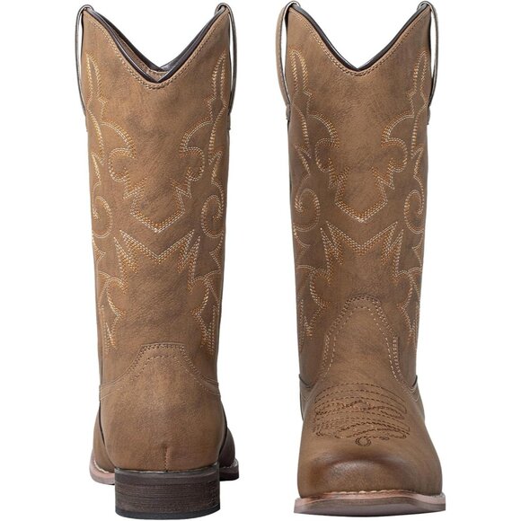 Mid Calf Embroidered Western Cowgirl Boots for Country Concert & Horse Riding - Picture 3 of 8